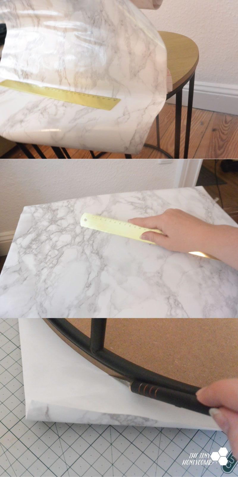 how to marble a table with contact paper