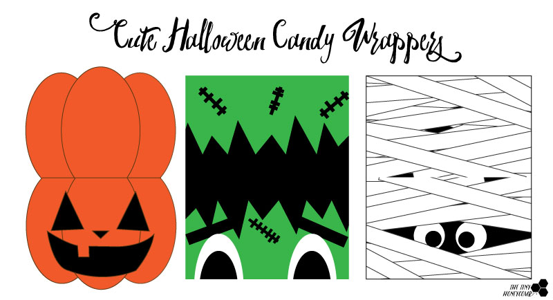 Cute Halloween candy wrappers. Free Printable. The tiny honeycomb blog