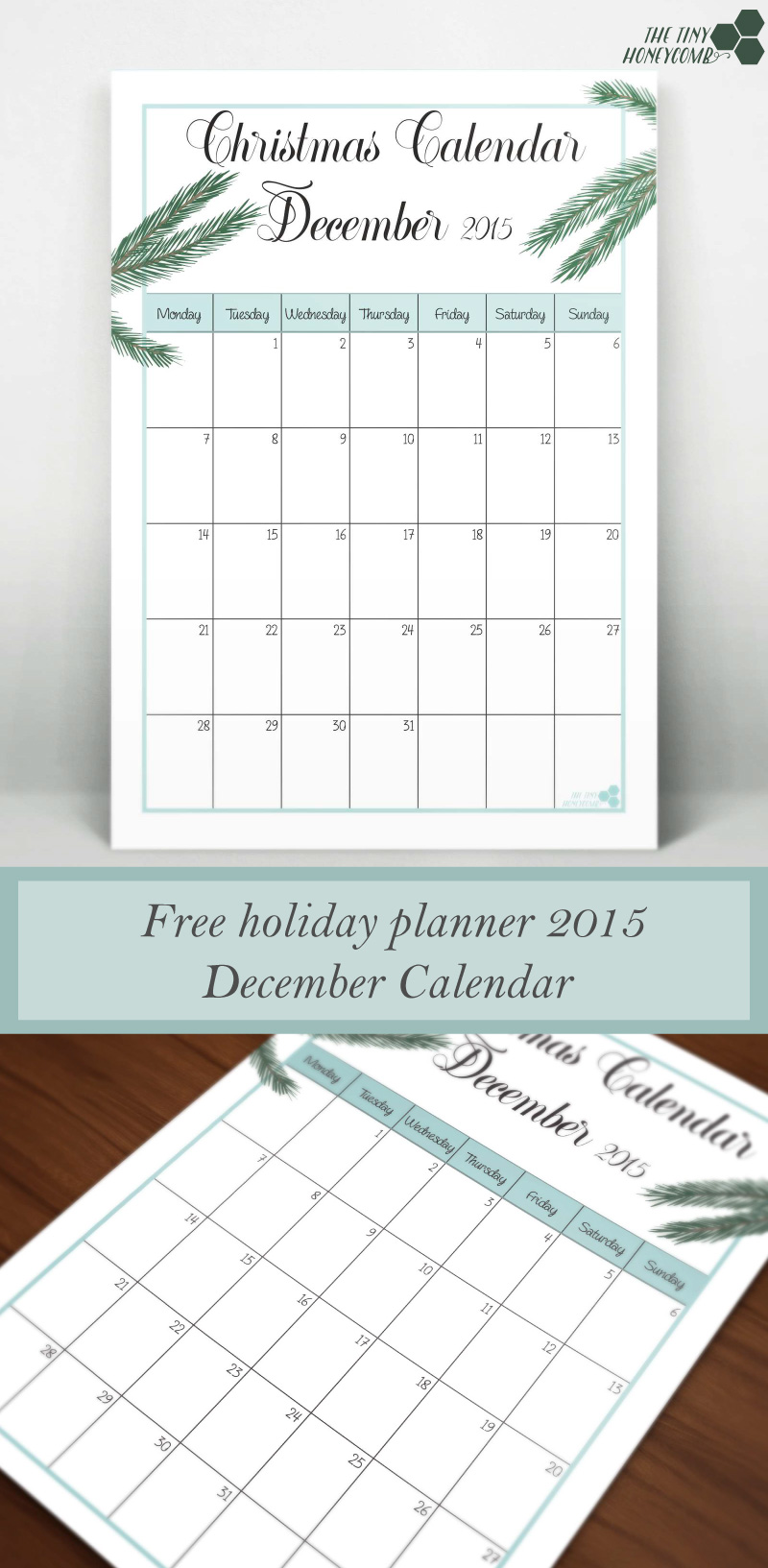 December Calendar. Free Christmas planner 2015 