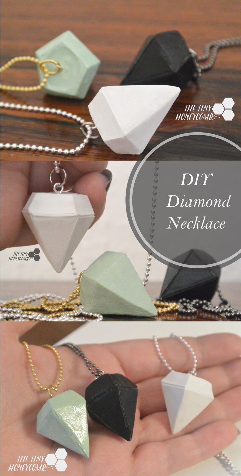 DIY diamond necklace tutorial. How to make a diamond pendant. the tiny honeycomb