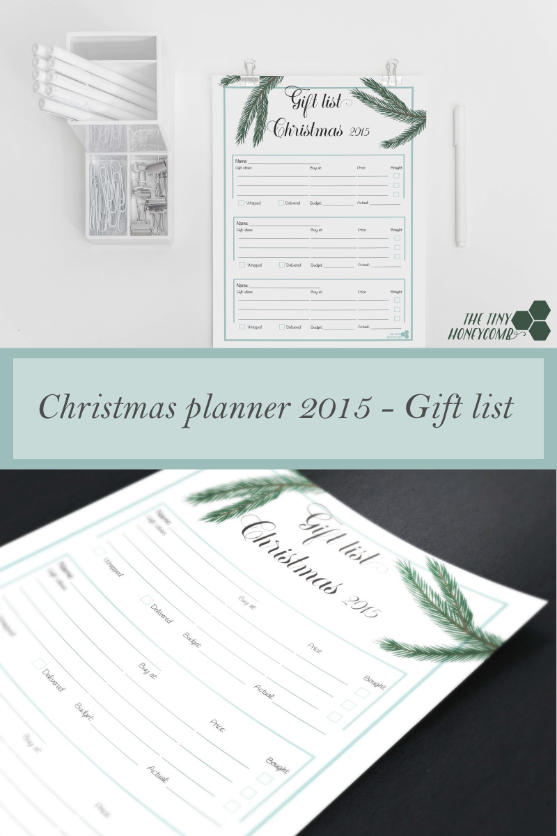 Free Gift list printable. Christmas planner 2015. Free print