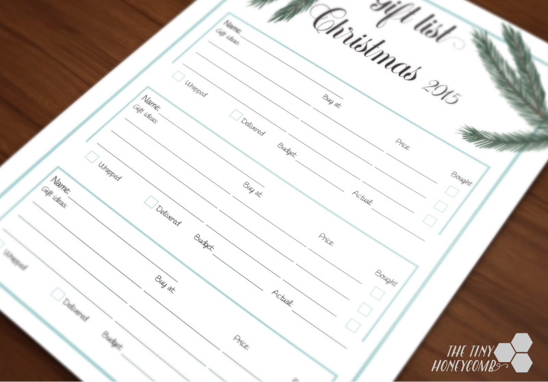 Gift list for christmas. Free printable 2015