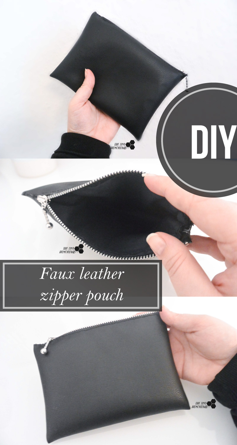 How to make a zipper bag for makeup using faux leather. Easy to make. The tiny honeycomb